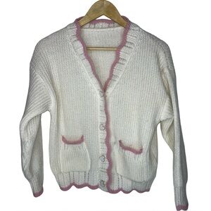 Jianhu heart Cozy White and Pink Women's Sweater with heart buttons
